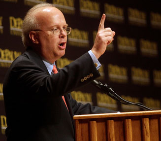 Closeup of Karl Rove during the Ubben Lecture